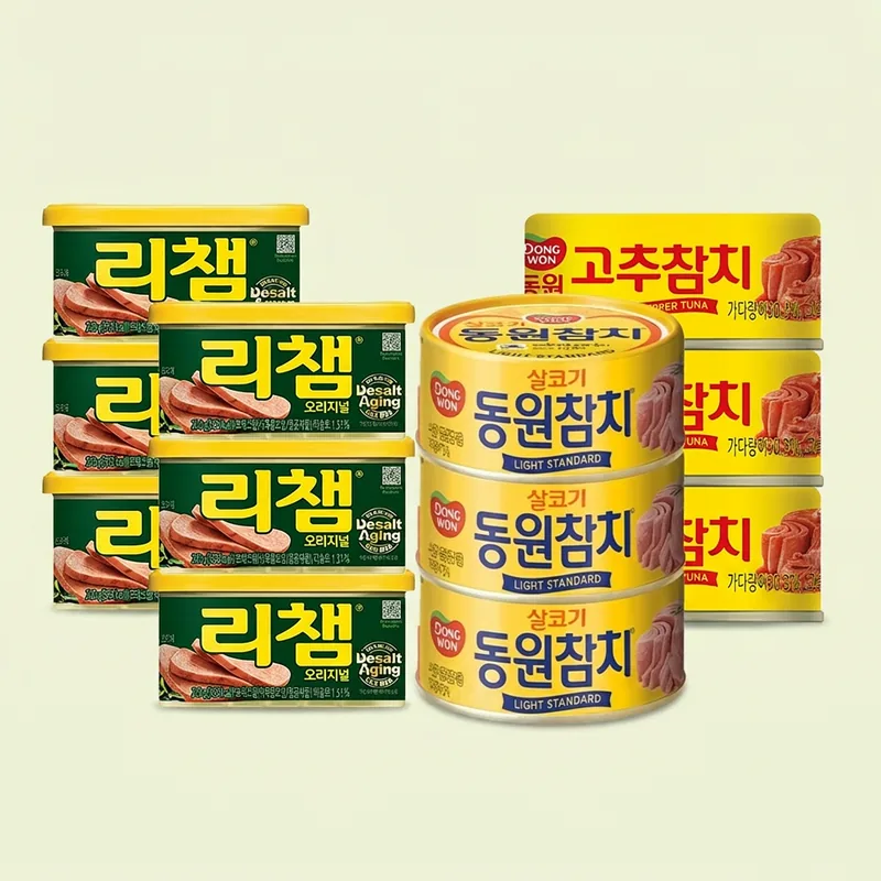 리챔 오리지널, 200g, 6캔 + 동원 살코기 참치, 90g, 3캔 + 고추참치, 90g, 3캔