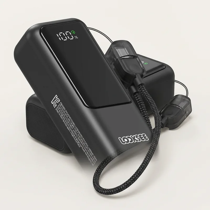 룩씨 미니 그립 보조배터리 10000mAh, 블랙, 1개 + C타입 스트랩 케이블, 1개