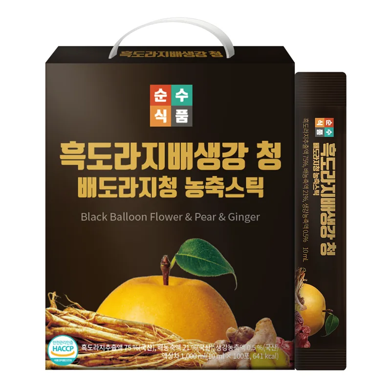 순수식품 흑도라지배생강청 스틱 배도라지청 선물세트, 100포