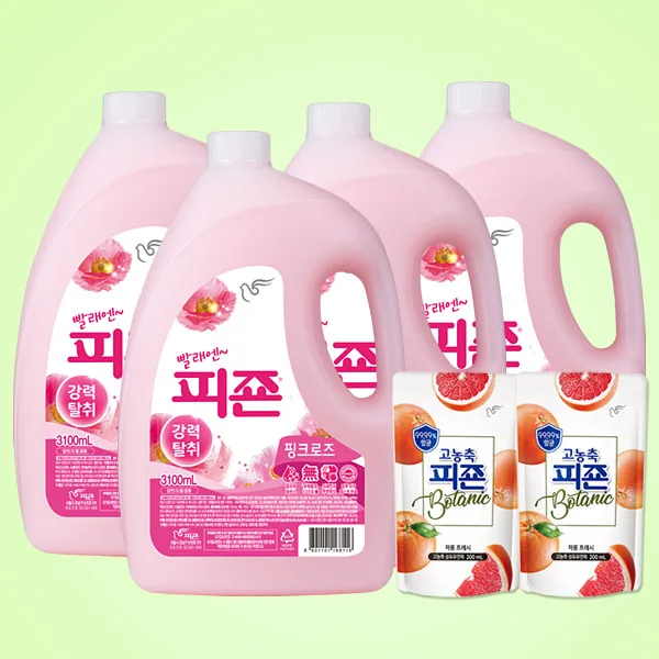피죤 섬유유연제, 핑크로즈, 3.1L, 4개