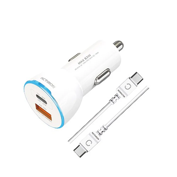 엑티몬 2포트 PD 83W 초고속 차량용 충전기, MON-CC-PD65W+18W, USB-C, 1.2m, 화이트, CtoC 케이블 포함, 1개