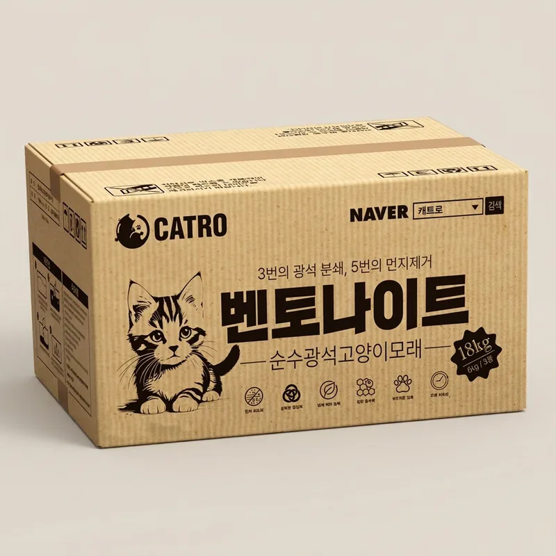 캐트로 벤토나이트 먼지없는 고양이모래, 무향, 18kg, 3팩, 1개