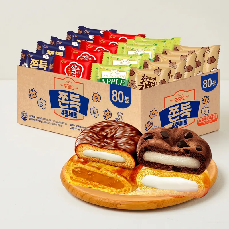청우 인기쿠키 4종세트, 쫀득초코칩 20g 20봉 + 찰떡쿠키 21.5g 20봉 + 그랑쉘사과 19.5g 20봉 + 초코파이찰떡 21.5g 20봉, 1박스