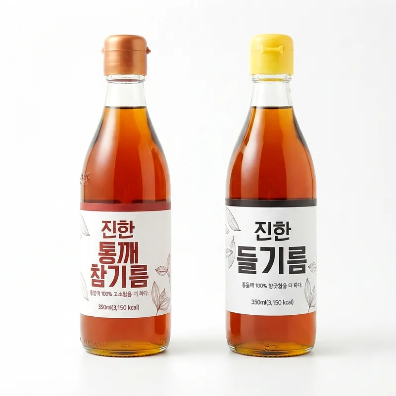 돌쇠방앗간 더진한 통깨 참기름 들기름 세트, 350ml+350ml, 1세트