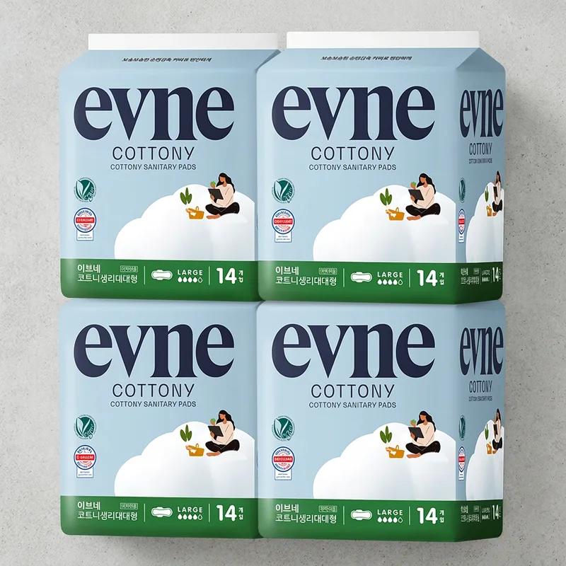이브네 코트니 생리대, 대형, 14매입, 4팩