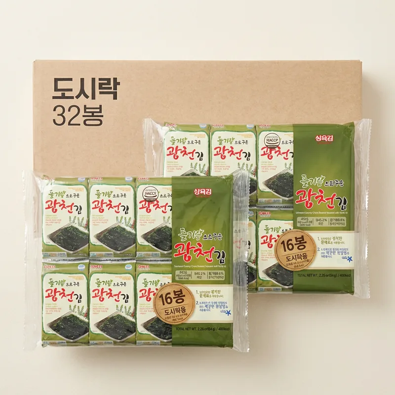 삼육김 들기름으로 구운 광천김 도시락김, 4g, 64봉