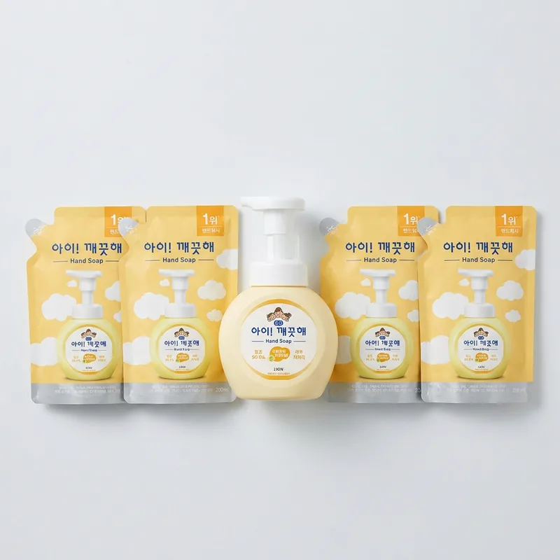 아이깨끗해 항균 폼 핸드솝, 순 파우더향, 250ml, 1개 + 리필, 200ml, 4개