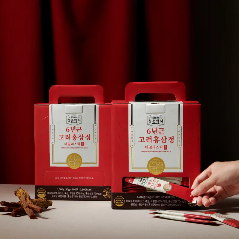청춘백서 6년근 고려홍삼정 데일리스틱 골드, 10g, 100포, 2박스
