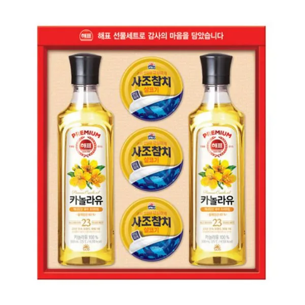 해표 안심특선 36호 선물세트, 살코기참치 100g 3개 + 카놀라유 500ml 2개, 6세트