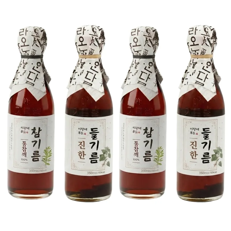 이장네푸드 전통압착 더 고소한 통참깨 100퍼센트 참기름 + 통들깨 100퍼센트 들기름, 350ml, 2병, 2세트