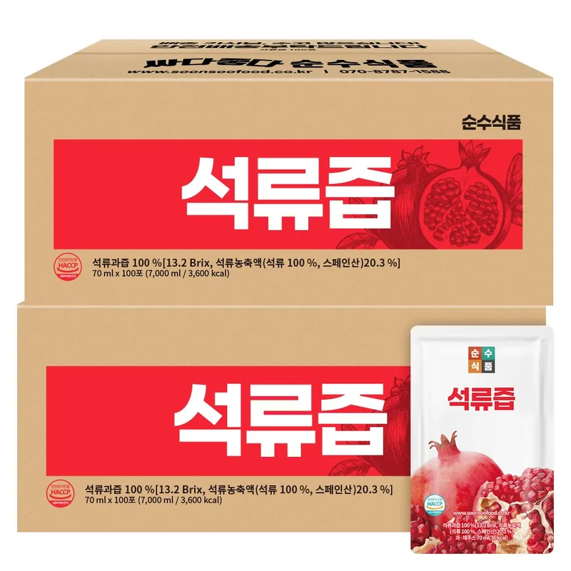 순수식품 석류즙, 70ml, 100포, 2박스