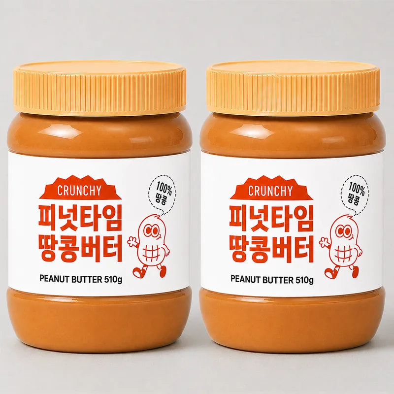 피넛타임 크런치 땅콩버터 무가당, 510g, 2개