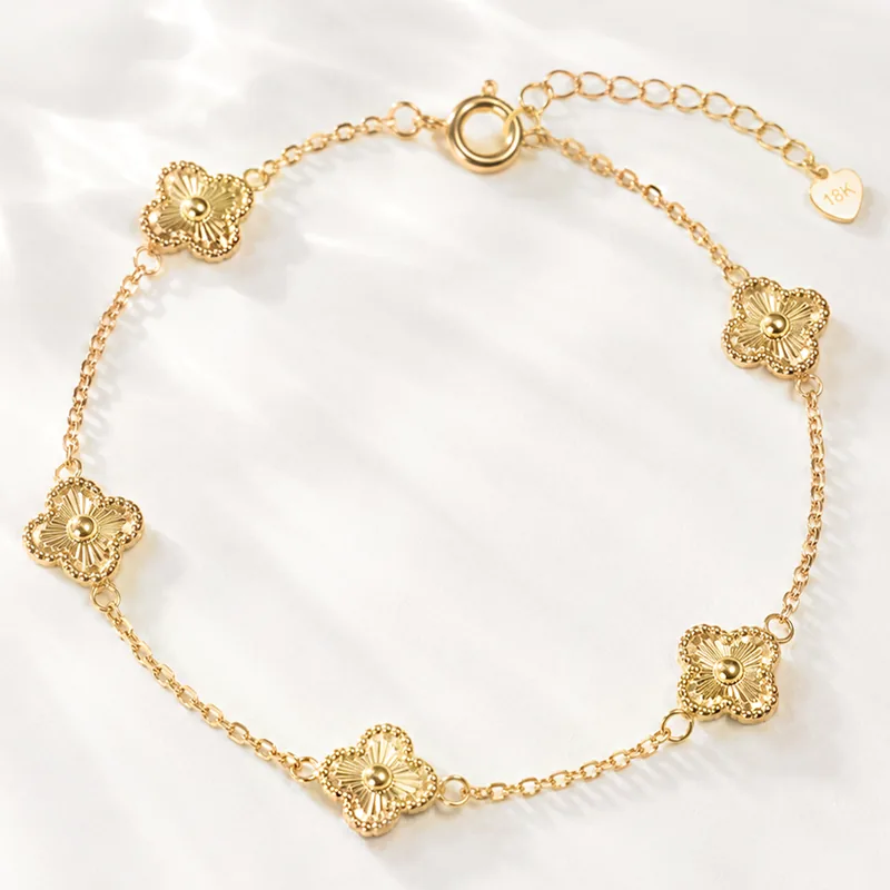 주리에떼 여성 골드 데일리 클로버 클리앙 체인 금 팔찌, 옐로우, 14K, 19cm, 1개