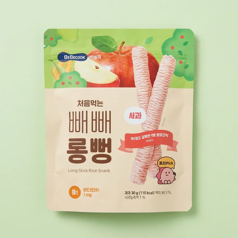 베베쿡 처음먹는 빼빼롱뻥, 사과, 30g, 8개