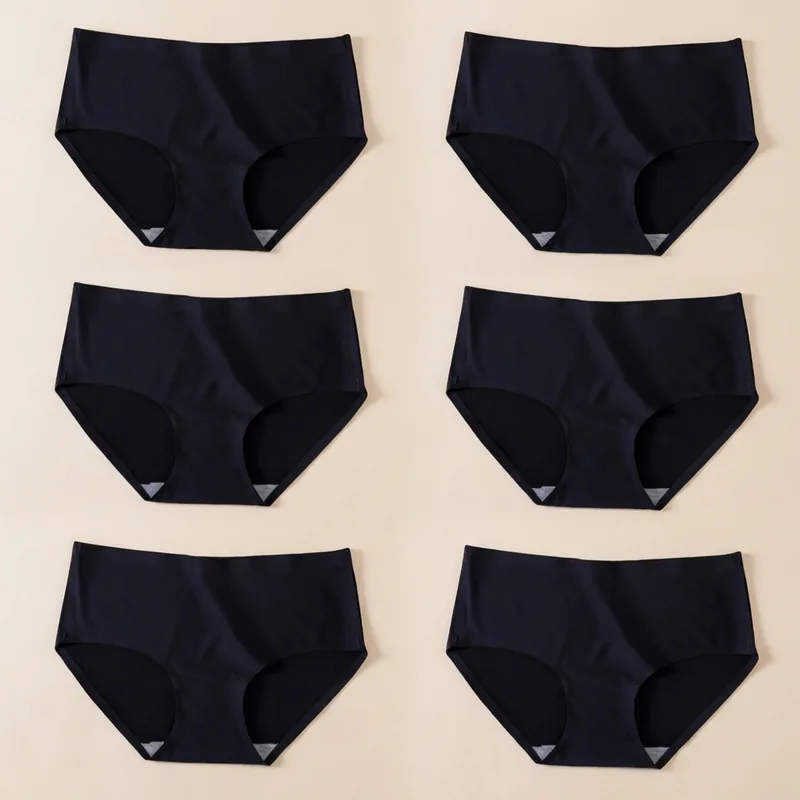 심리스 팬티 심플 무봉제 라인, 블랙, 2XL, 6개