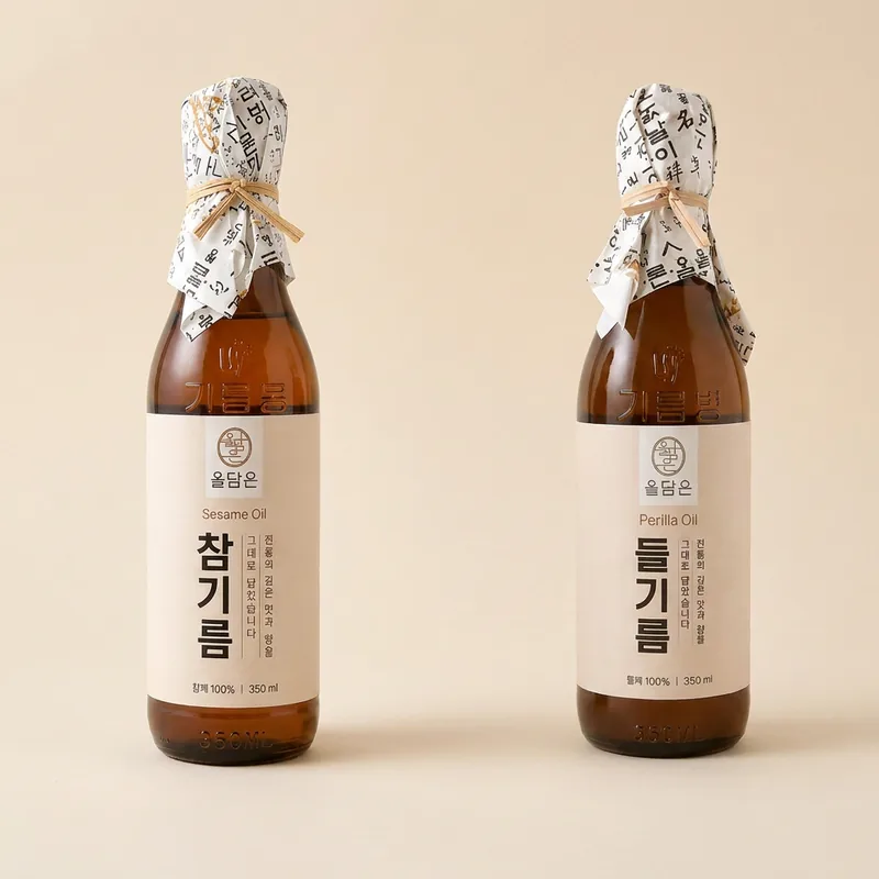 프리미엄 저온압착 참기름 들기름, 350ml, 2병, 1세트