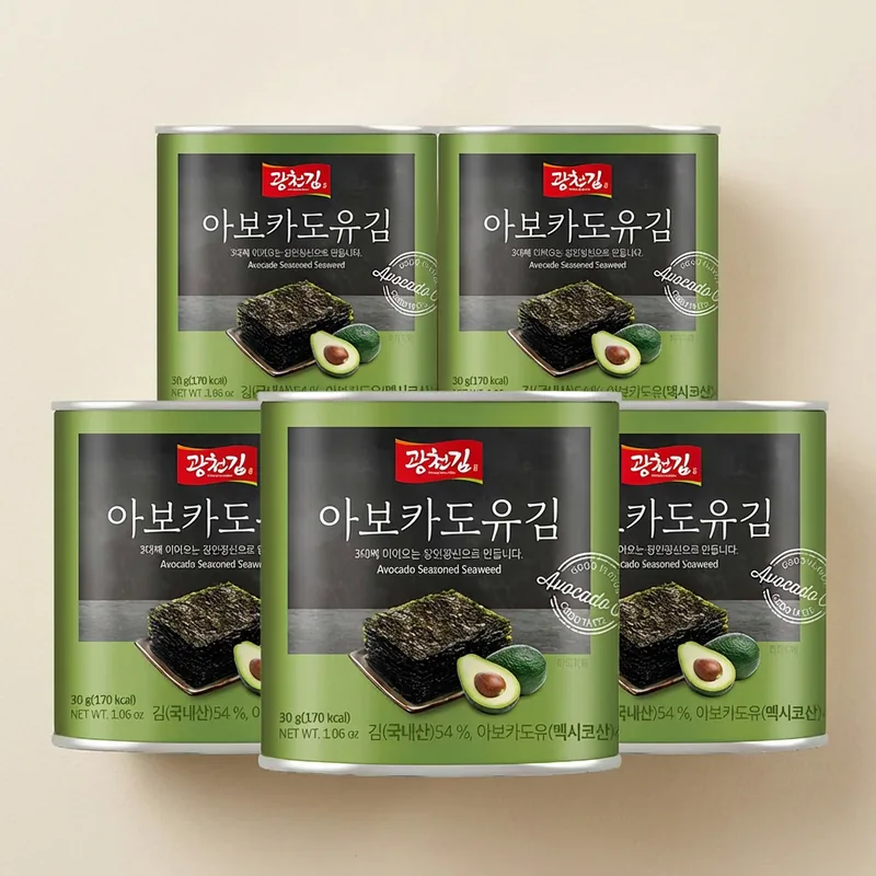 광천김 아보카도유김, 30g, 5캔