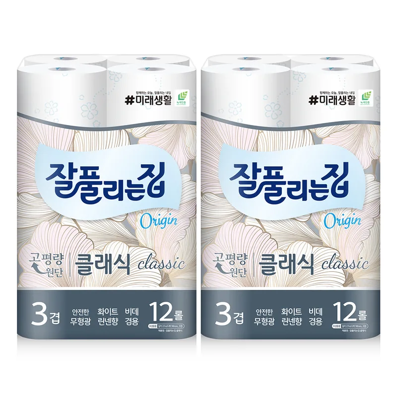 잘풀리는집 클래식 화장지, 3겹, 27m, 12롤, 2팩