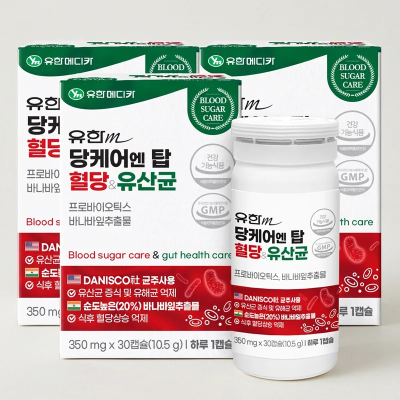 유한메디카 당케어 엔 탑 혈당&유산균, 350mg, 30캡슐, 3개