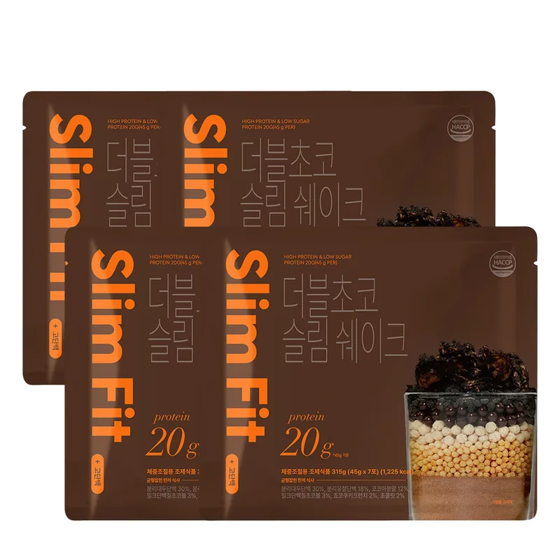 익스트림 단백질 20g 슬림쉐이크, 더블초코, 45g, 7포, 4세트