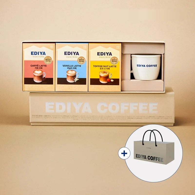 이디야커피 라떼 선물세트, 라떼 3종 + 프리미엄 화이트머그 + 고급 쇼핑백, 1박스