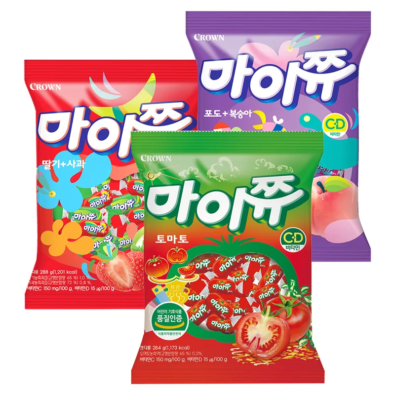 크라운 마이쮸, 딸기사과 288g 1개 + 포도복숭아 288g 1개 + 토마토 284g 1개, 3개