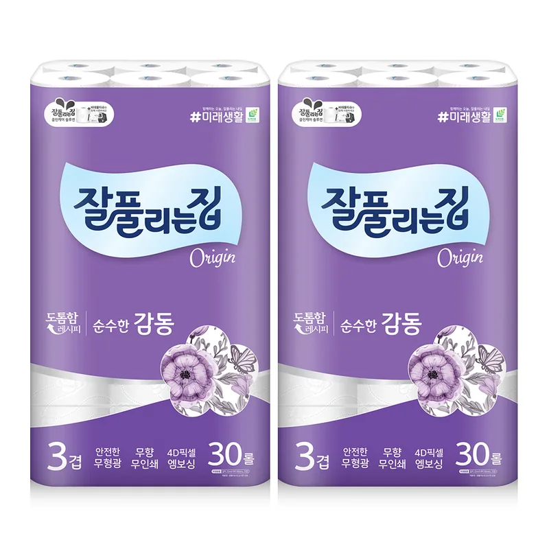 잘풀리는집 순수한감동 화장지, 3겹, 25m, 30롤, 2팩