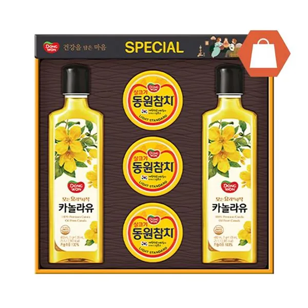 동원 스페셜 7호 선물세트, 참치 90g 3캔 + 카놀라유 480ml 2병, 1세트