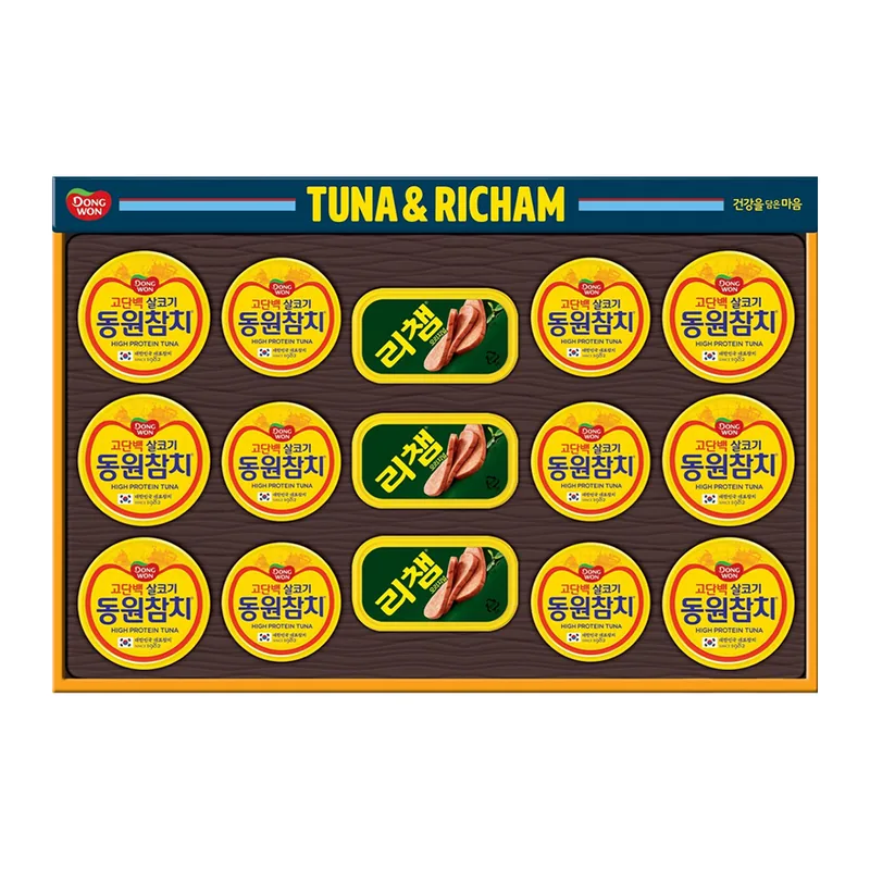 동원 튜나리챔 Y호 선물세트, 동원 살코기 참치 135g 6캔 + 동원 라이트 스탠다드 참치 90g 6캔 + 리챔 오리지널 120g 3캔, 1세트