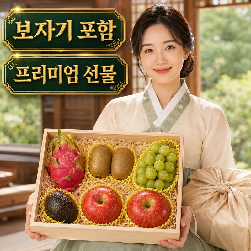 추석 혼합과일 선물세트, 보자기포함, 5종, 7개 구성, 1개