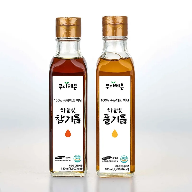 푸디헤븐, 하늘빛 참기름, 180ml, 1병 + 하늘빛 들기름, 180ml, 1병