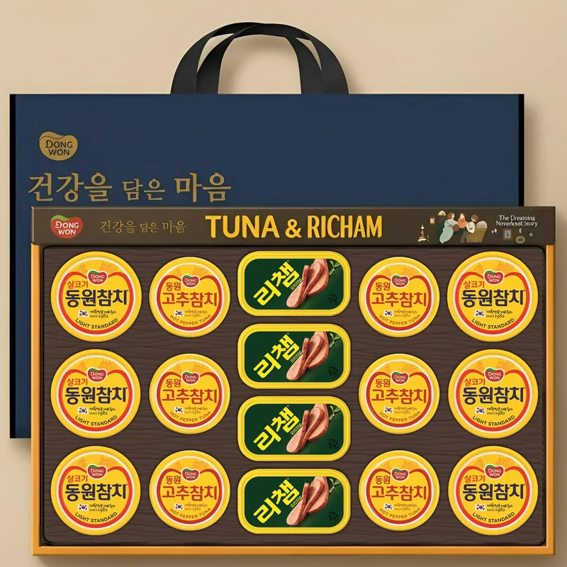 동원 튜나리챔 64호 선물세트, 살코기참치 6캔 + 고추참치 6캔 + 리챔오리지널 4캔, 1세트