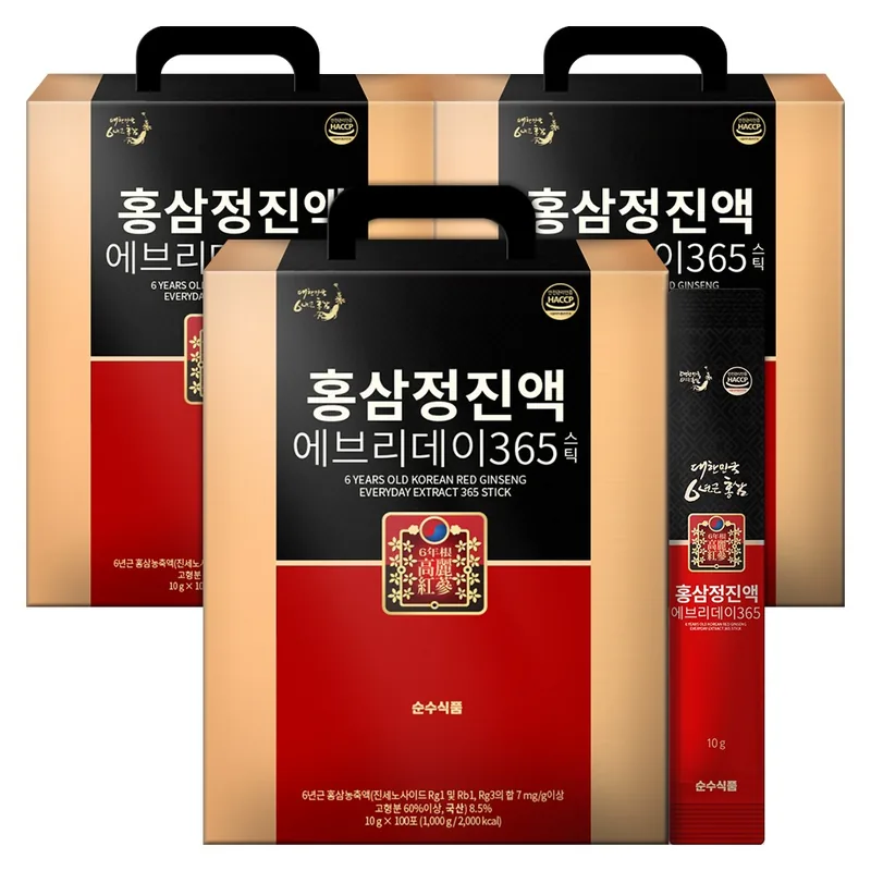 순수식품 홍삼정진액 에브리데이 365 스틱, 10g, 100포, 3박스