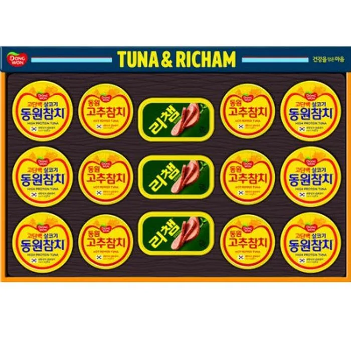 동원 동원참치 튜나리챔 K호, 라이트 스탠다드 참치 135g 6캔 + 고추참치 90g 6캔 + 리챔 오리지널 120g 3캔 + 쇼핑백, 1세트