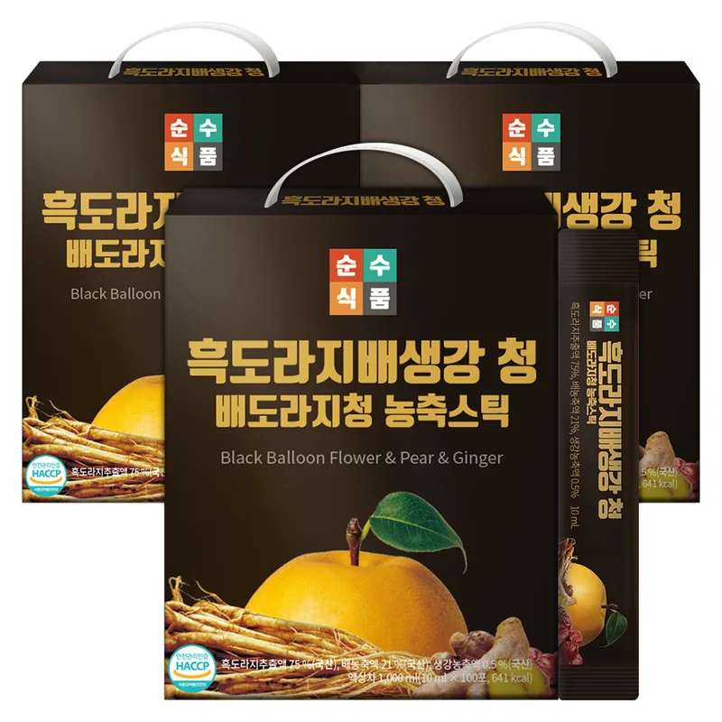 순수식품 흑도라지배생강청 스틱 배도라지청 선물세트, 300포