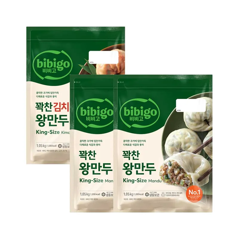 CJ제일제당 비비고 꽉찬 고기 왕만두 1.05kg 2개 + 비비고 꽉찬 왕만두 김치 1.05kg 1개, 1세트