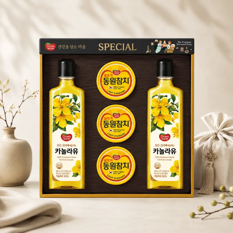 동원 스페셜 7호 선물세트, 라이트 스탠다드 참치 90g 3캔 + 카놀라유 480ml 2병, 1세트