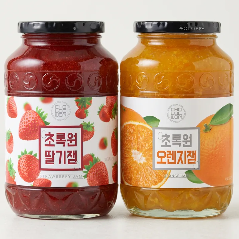 초록원 딸기잼, 1kg, 1개 + 오렌지잼, 1kg, 1개