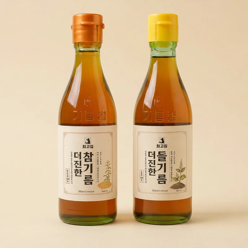 최고집 저온압착 통참깨 더진한 참기름 + 들기름, 350ml, 2개