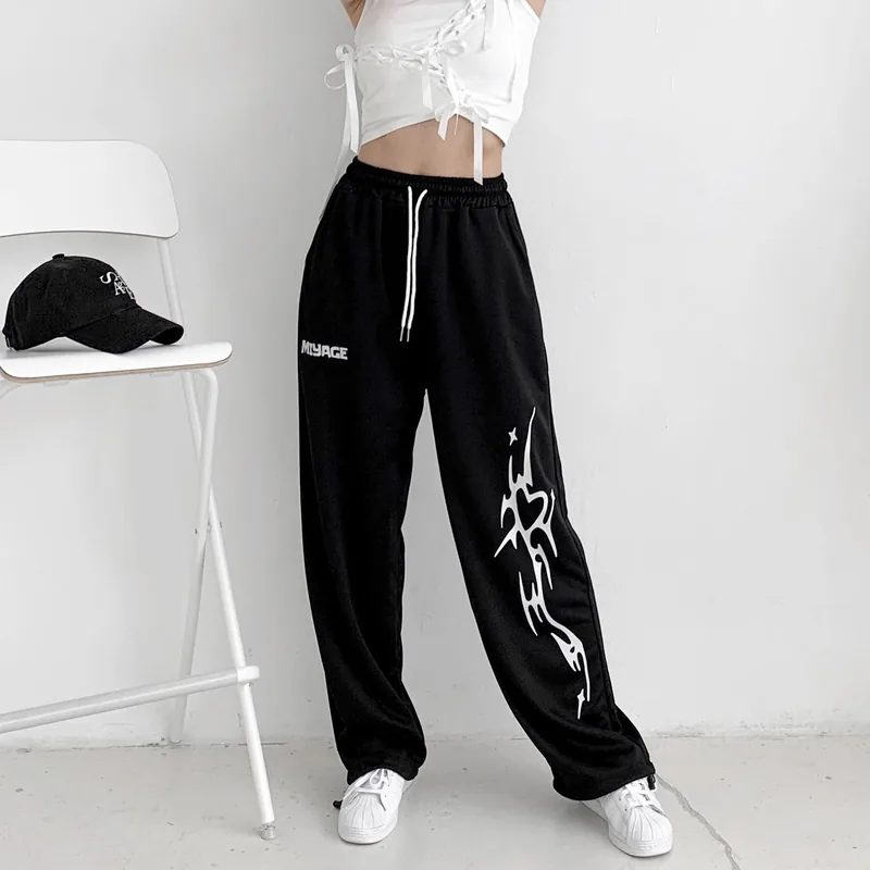 루트엑스 MIYAGE 레터링 루즈핏 댄스 바지, 블랙, M