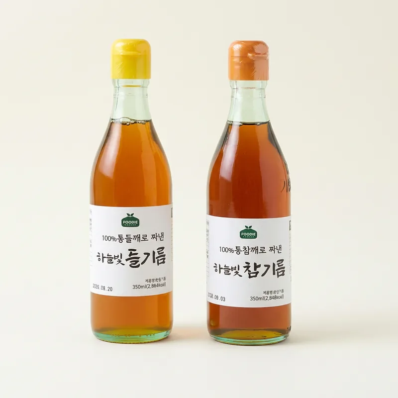 푸디헤븐, 하늘빛 참기름, 350ml, 1병 + 하늘빛 들기름, 350ml, 1병