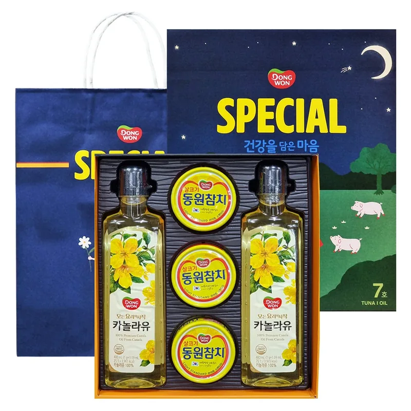 동원 스페셜 7호 선물세트, 라이트 스탠다드 참치 90g 3캔 + 카놀라유 480ml 2병, 1세트