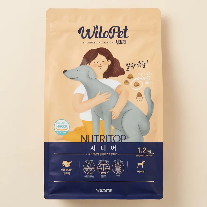 유한양행 윌로펫 뉴트리탑 시니어 말랑육즙 소프트사료, 7세이상, 닭, 1.2kg, 1개